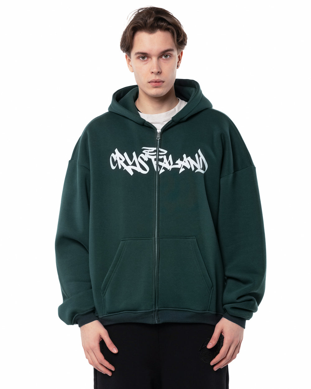 CRYSTALAND FOREST GREEN ZIP-UP-HOODIE