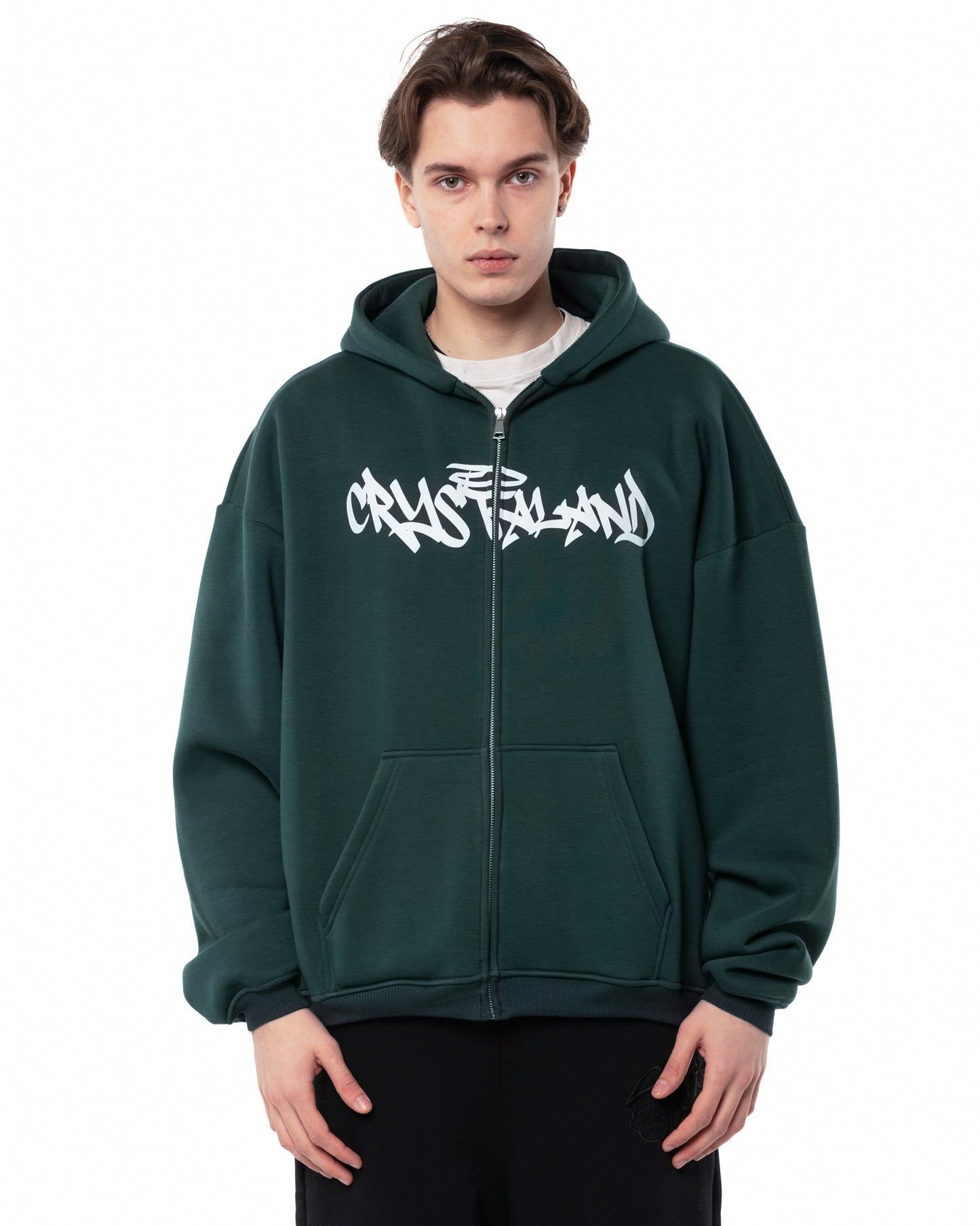 CRYSTALAND FOREST GREEN ZIP-UP-HOODIE