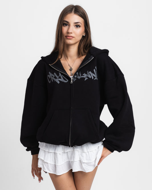 CRYSTALAND BLACK ZIP UP HOODIE