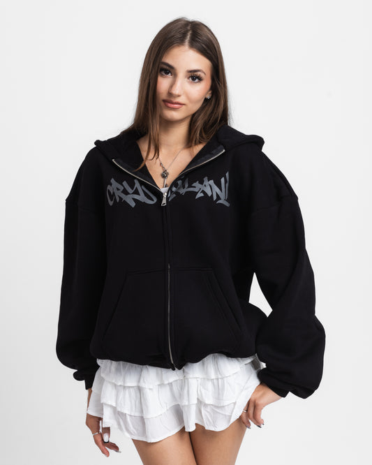 CRYSTALAND BLACK ZIP UP HOODIE