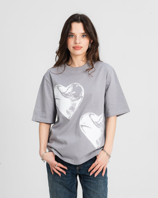 CRYSTALAND HEART SILVER GREY T-SHIRT