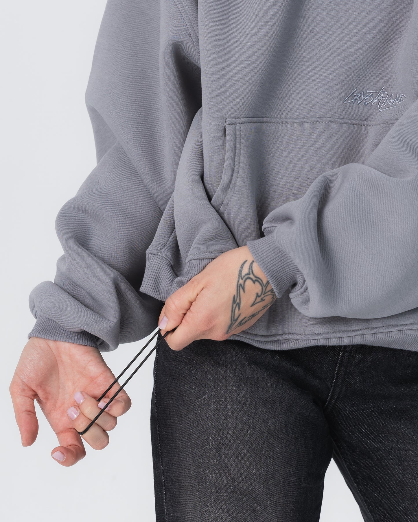 CRYSTALAND ESSENTIAL SILVER GREY HOODIE