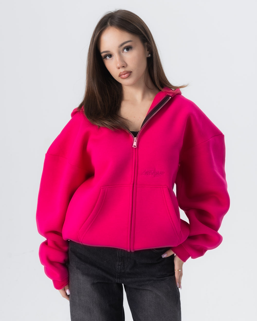 CRYSTALAND ESSENTIAL HOT PINK ZIP HOODIE