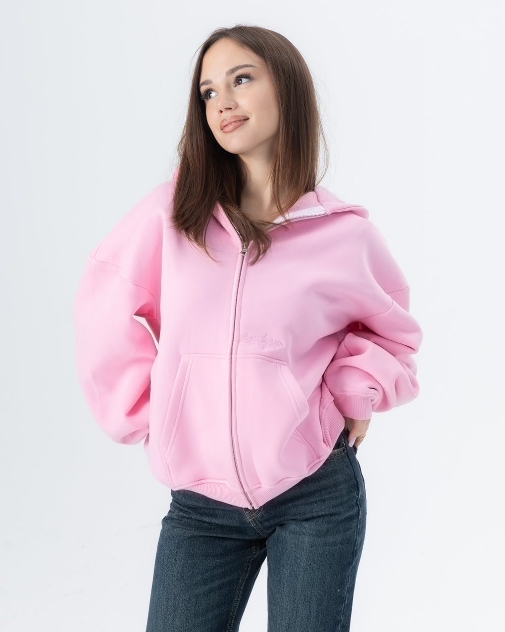 CRYSTALAND ESSENTIAL BABY PINK ZIP HOODIE