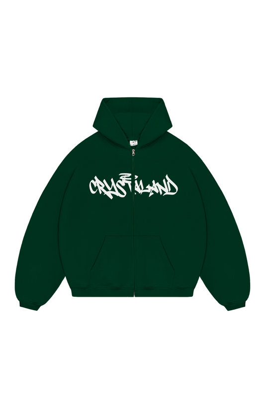 CRYSTALAND FOREST GREEN ZIP-UP-HOODIE