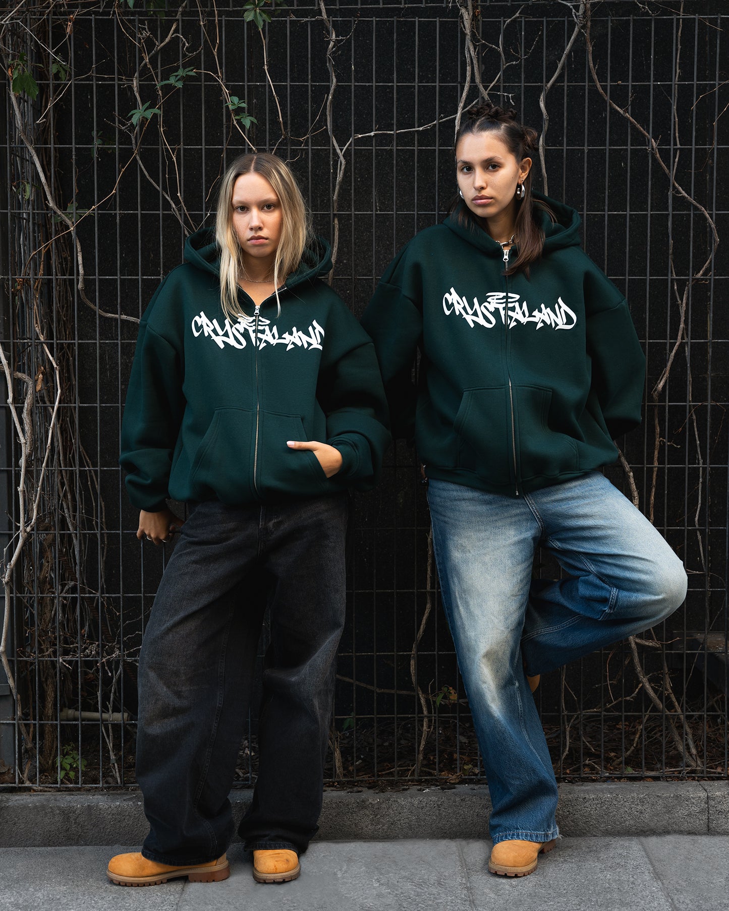 CRYSTALAND FOREST GREEN ZIP-UP-HOODIE