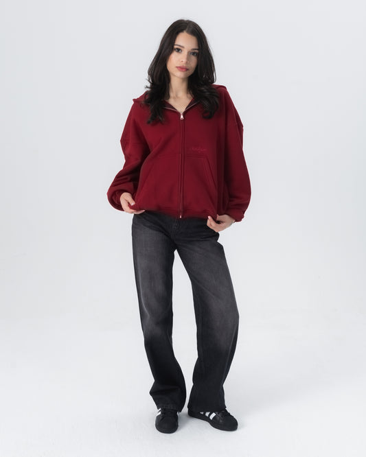 CRYSTALAND ESSENTIAL BURGUNDY ZIP HOODIE