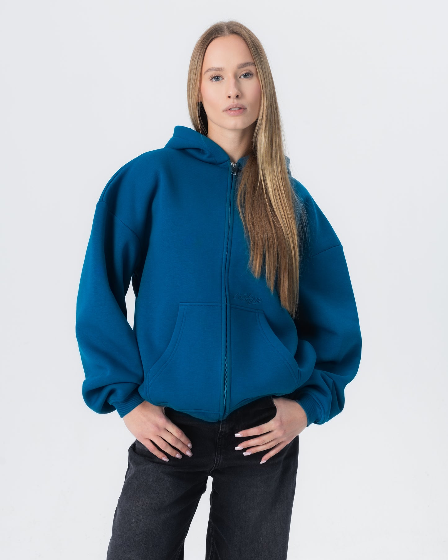 CRYSTALAND ESSENTIAL PETROL ZIP HOODIE