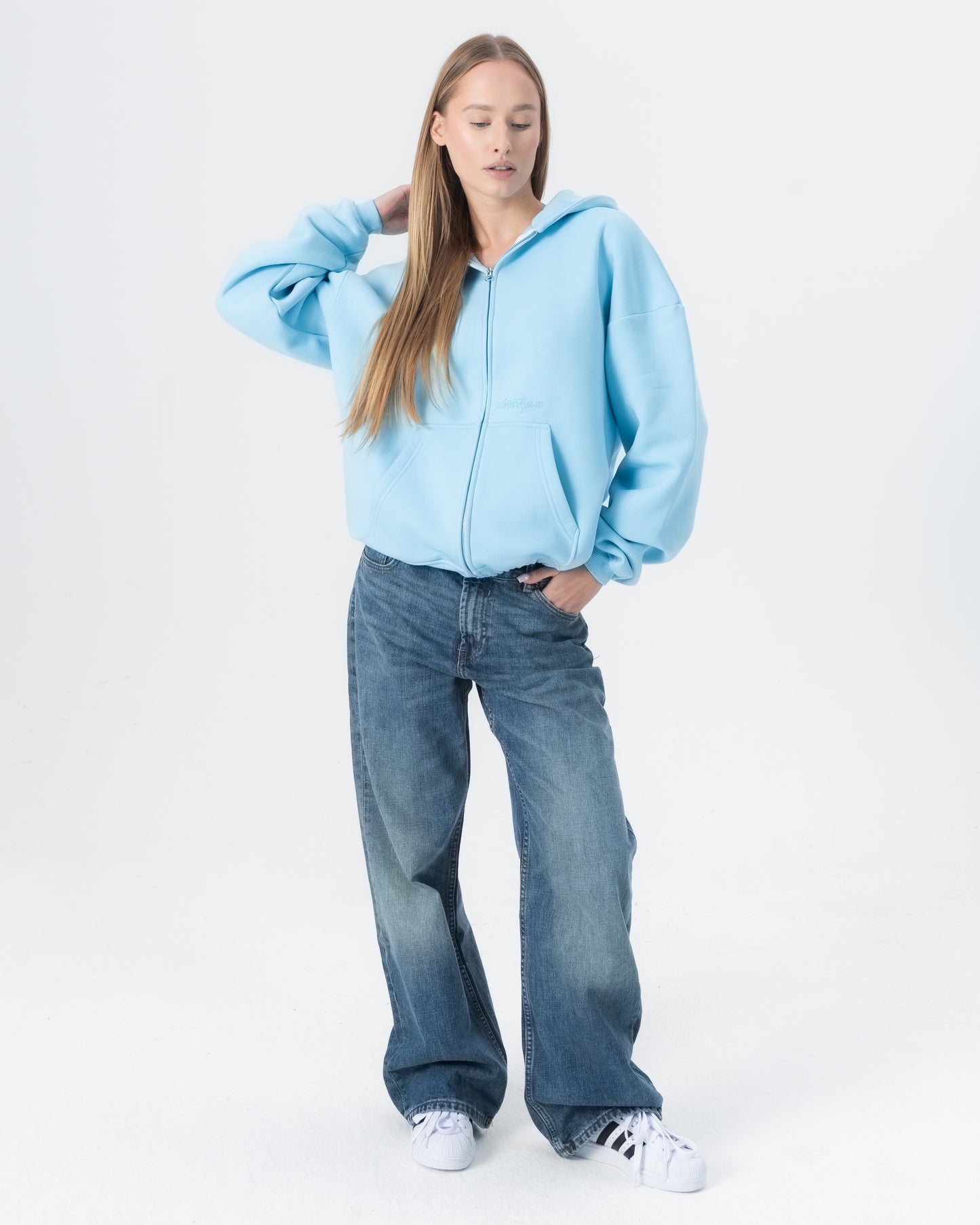 CRYSTALAND ESSENTIAL BABY BLUE ZIP HOODIE