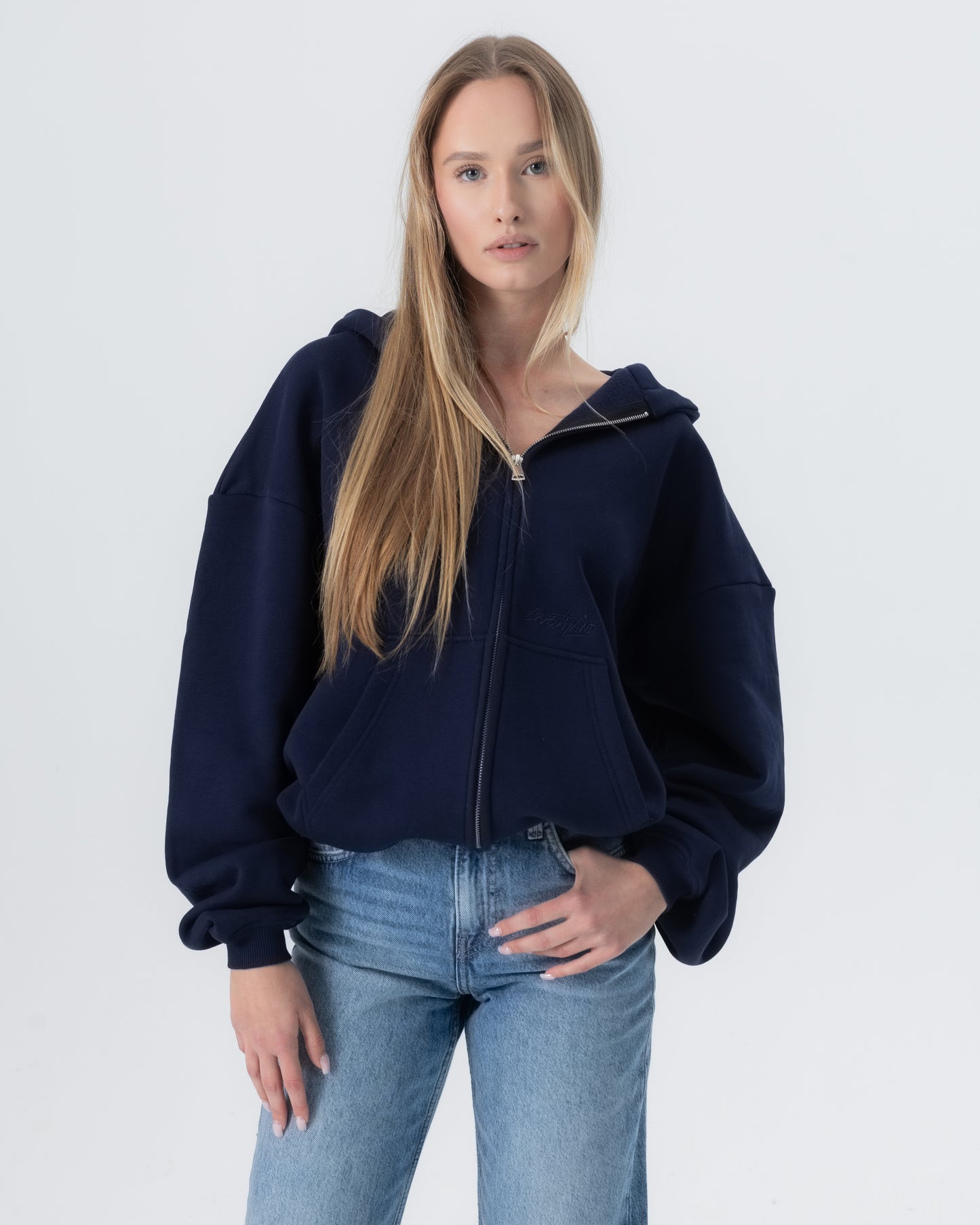 CRYSTALAND ESSENTIAL DARK NAVY ZIP HOODIE