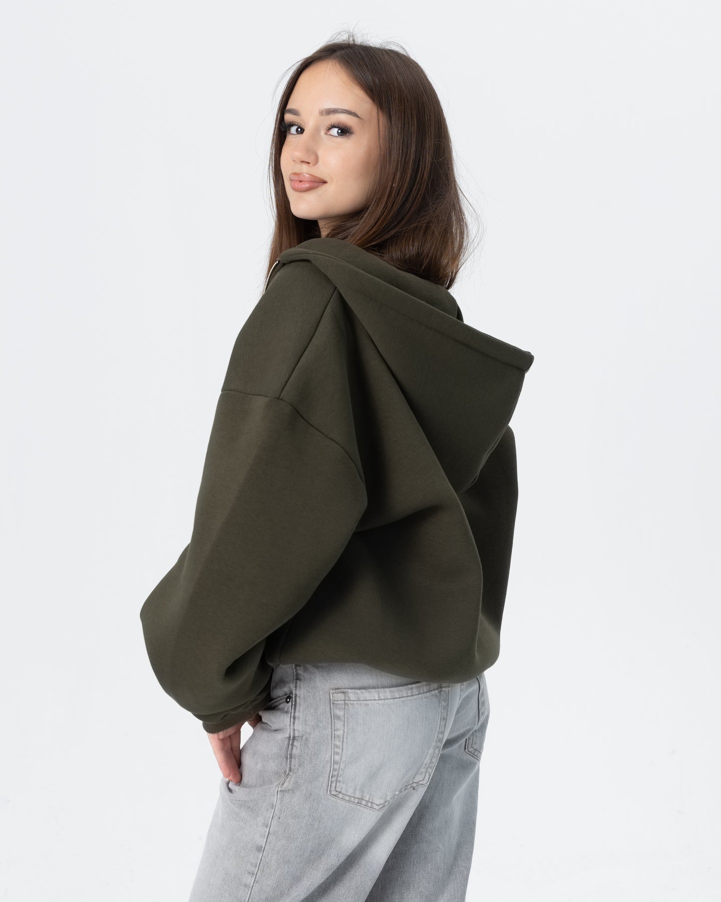 CRYSTALAND ESSENTIAL KHAKI ZIP HOODIE