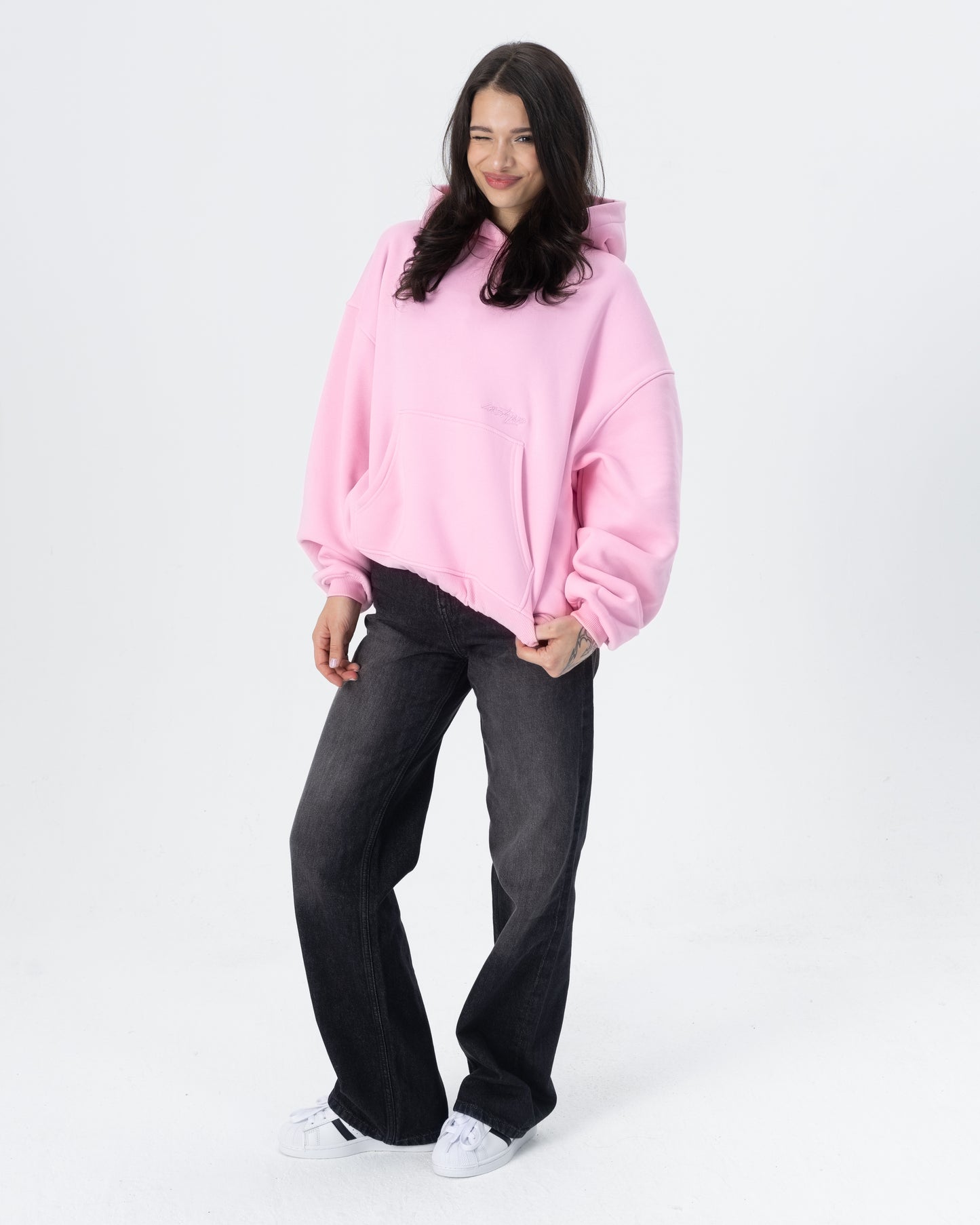 CRYSTALAND ESSENTIAL BABY PINK HOODIE