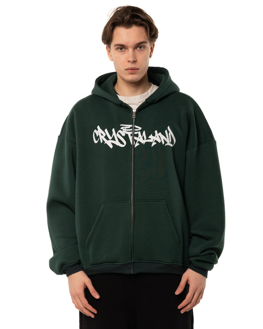 CRYSTALAND FOREST GREEN ZIP UP HOODIE