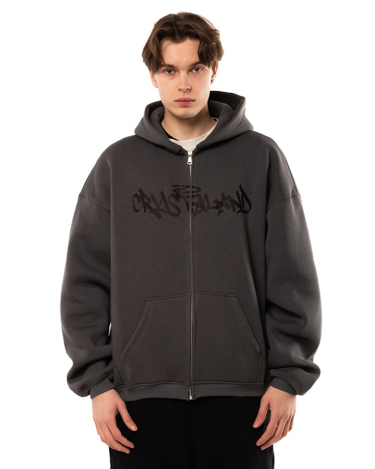 CRYSTALAND SHADOW GREY ZIP UP HOODIE