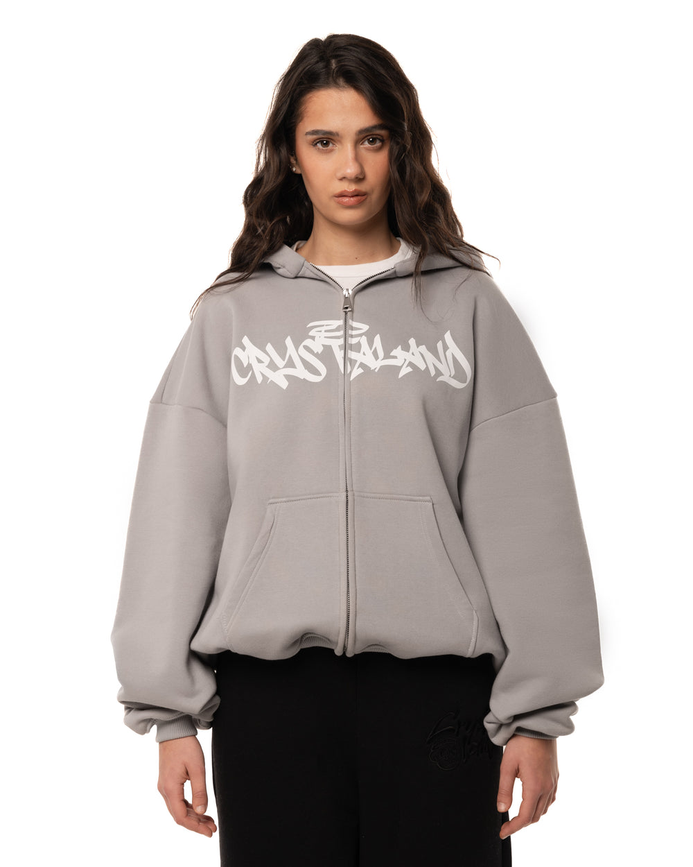 CRYSTALAND SILVER GREY ZIP UP HOODIE